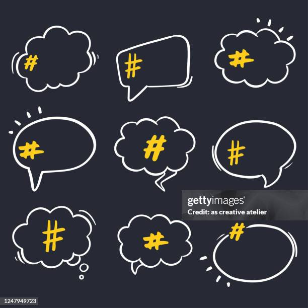 set of empty bubble banners with hashtags. - white instagram logo stock illustrations