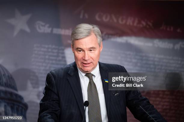 Sen. Sheldon Whitehouse, D-R.I., speaks during the news conference on President Bidens budget in the Capitol on Thursday, March 9, 2023.