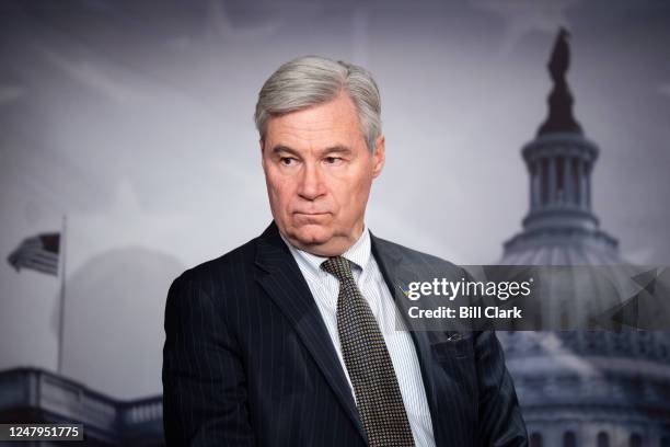 Sen. Sheldon Whitehouse, D-R.I., participates in the news conference on President Bidens budget in the Capitol on Thursday, March 9, 2023.