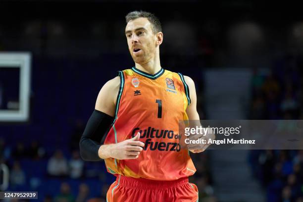 Víctor Claver, #1 of Valencia Basket looks on during the 2022/2023 Turkish Airlines EuroLeague match between Real Madrid and Valencia Basket at...