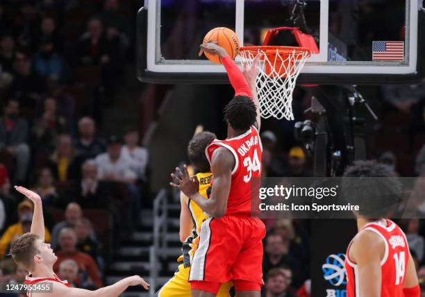 Ohio State Buckeyes center Felix Okpara blocks Iowa Hawkeyes forward Filip Rebraca lay up during the first half of the second round of the Big Ten...