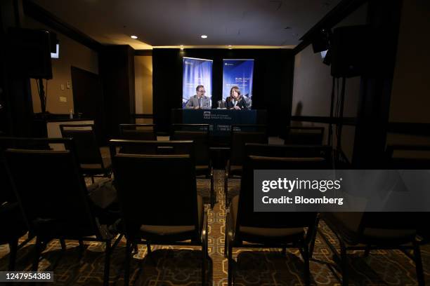 Carolyn Rogers, senior deputy governor of the Bank of Canada, right, during a news conference in Winnipeg, Manitoba, Canada, on Thursday, March 9,...