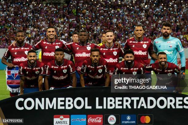 Fortaleza players pose for a team photo during the Copa Libertadores third round first leg football match between Brazil's Fortaleza and Paraguay's...
