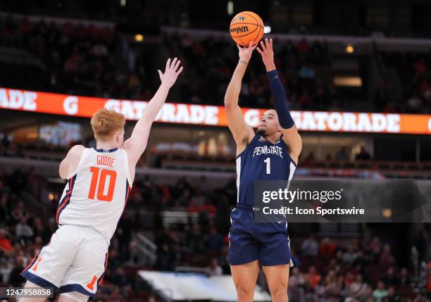 Penn State Nittany Lions guard Seth Lundy shoots the ball during the first half of the second round of the Big Ten Conference Men's Basketball...