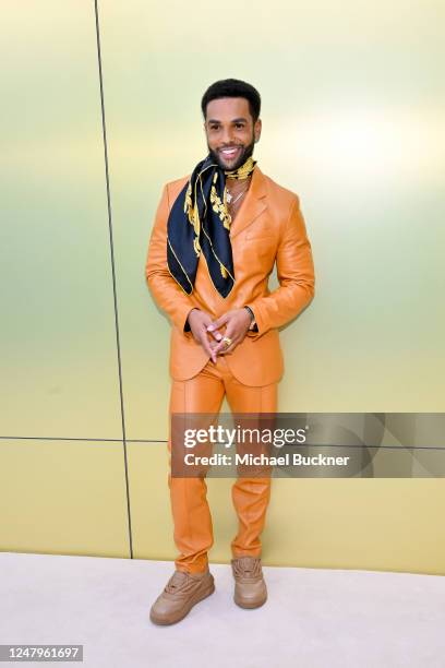 Lucien Laviscount at the Versace Fall-Winter 2023 Fashion Show held at Pacific Design Center on March 9, 2023 in West Hollywood, California.