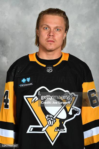 Mikael Granlund of the Pittsburgh Penguins poses for his official headshot for the 2022-2023 season at PPG PAINTS Arena on March 9, 2023 in...