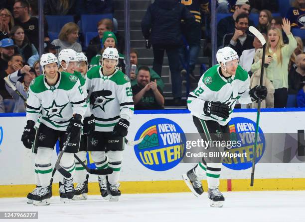 Radek Faksa of the Dallas Stars celebrates his first goal of the third period during an NHL game against the Buffalo Sabres on March 9, 2023 at...