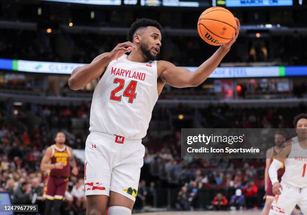 Maryland Terrapins forward Donta Scott grabs the rebound during the first half of the second round of the Big Ten Conference Men's Basketball...