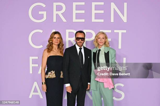 Founder of GCFAs and Eco-Age Creative Director Livia Firth, Tom Ford and Cate Blanchett attend the Green Carpet Fashion Awards 2023 at NeueHouse...