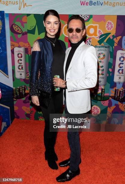 Nadia Ferreira and Marc Anthony appear at Expo West at Anaheim Convention Center on March 9, 2023 in Anaheim, California.