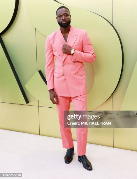 Retired pro-basketball player Dwyane Wade arrives for the Versace Fall/Winter 2023 fashion show on March 9 at the Pacific Design Center in West...