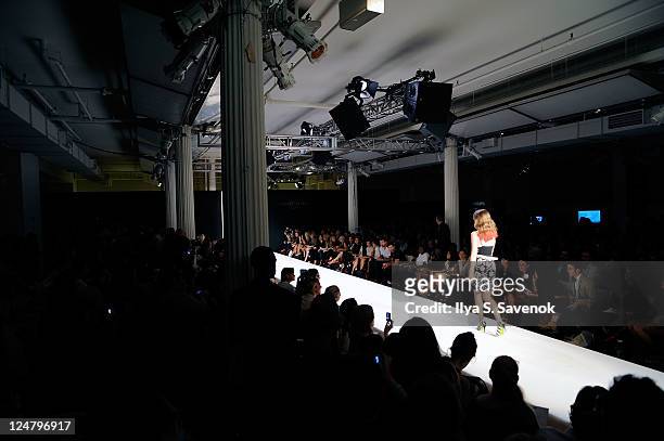 Model walks the runway at the Abbey Dawn by Avril Lavigne Spring 2012 fashion show during Style360 at the Metropolitan Pavilion on September 12, 2011...