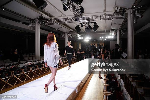 Models at the Abbey Dawn by Avril Lavigne Spring 2012 fashion show during Style360 at the Metropolitan Pavilion on September 12, 2011 in New York...