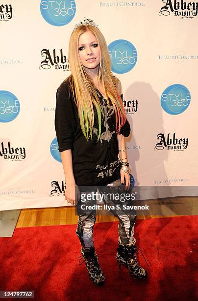 Singer Avril Lavigne attends the Abbey Dawn by Avril Lavigne Spring 2012 fashion show during Style360 at the Metropolitan Pavilion on September 12,...