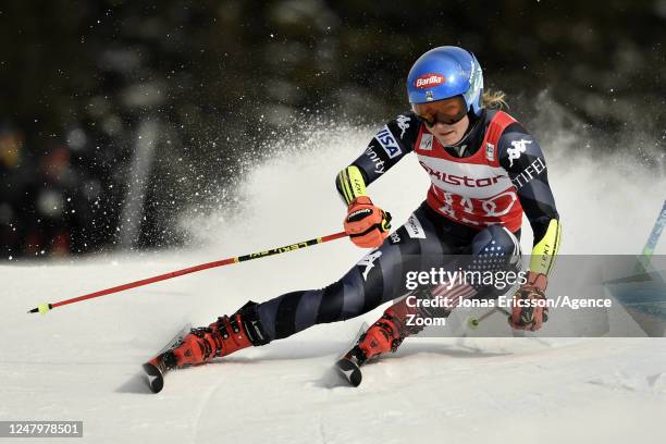 Mikaela Shiffrin of Team United States in action during the Audi FIS Alpine Ski World Cup Women's Giant Slalom on March 10, 2023 in Are, Sweden.