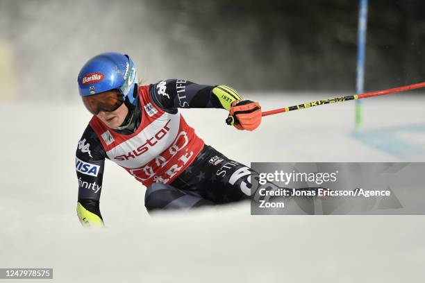 Mikaela Shiffrin of Team United States in action during the Audi FIS Alpine Ski World Cup Women's Giant Slalom on March 10, 2023 in Are, Sweden.