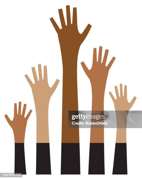 abstract ethnic raised hands icon - humanitarian work stock illustrations