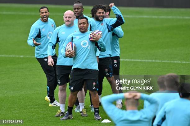 England's prop Mako Vunipola attends the captain's run at the Twickenham Stadium, in London, on March 10 ahead of the Six Nations rugby union...