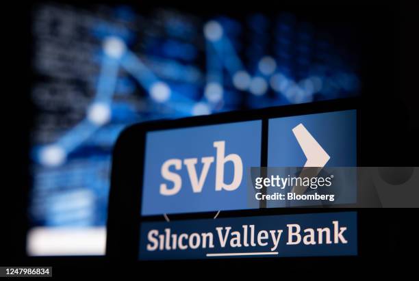 The Silicon Valley Bank logo on a laptop screen arranged in Riga, Latvia, March 10, 2023. Panic spread across the startup world as worries about the...