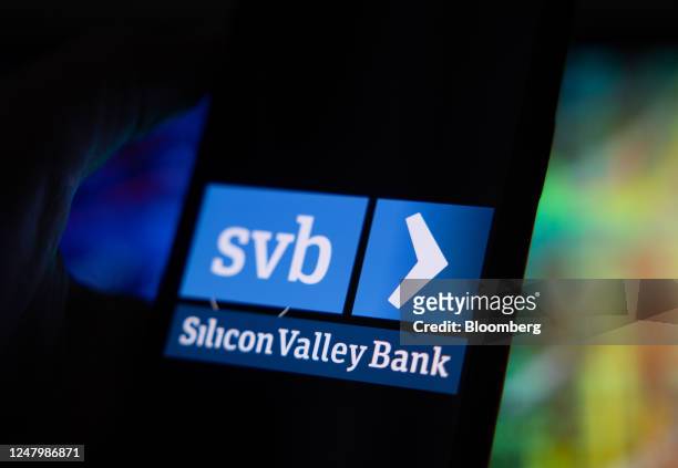 The Silicon Valley Bank logo on a smartphone screen arranged in Riga, Latvia, March 10, 2023. Panic spread across the startup world as worries about...