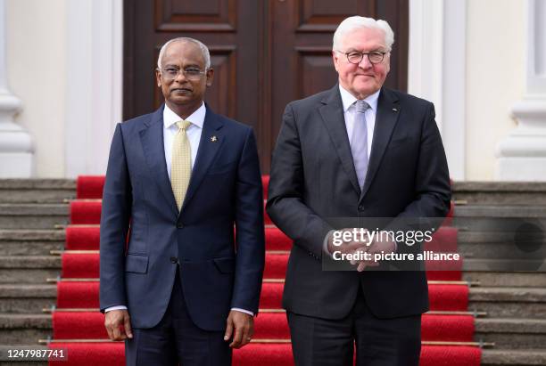 March 2023, Berlin: German President Frank-Walter Steinmeier welcomes Ibrahim Mohamed Solih, President of the Republic of Maldives, for a talk in...