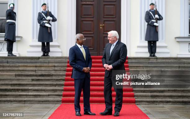 March 2023, Berlin: German President Frank-Walter Steinmeier welcomes Ibrahim Mohamed Solih, President of the Republic of Maldives, for a talk in...