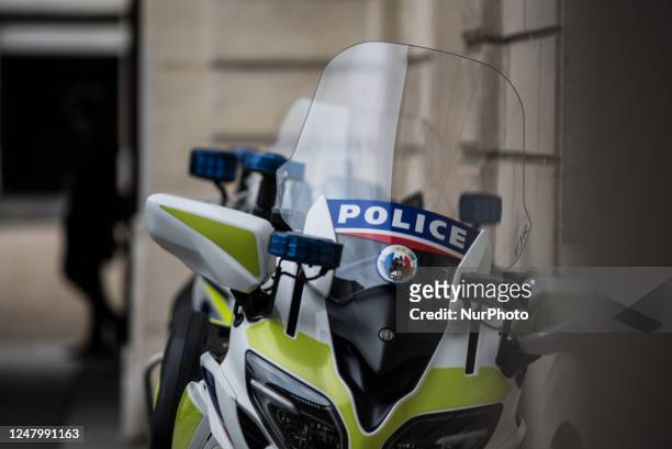 Police motorbike at the Elysee Palace. Paris, 10 of March, 2023.