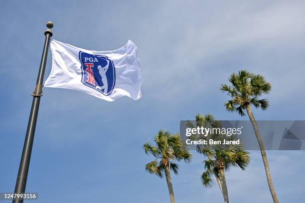 The PGA TOUR flag during the second round of THE PLAYERS Championship at Stadium Course at TPC Sawgrass on March 10, 2023 in Ponte Vedra Beach,...