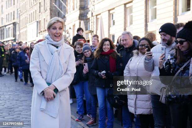 Sophie, Duchess of Edinburgh meets members of the public as she attends a ceremony at the City Chambers in Edinburgh to mark one year since the...