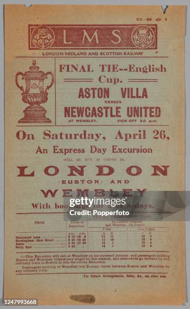 London, Midland and Scottish Railway advertisement aimed at Aston Villa supporters for an 'Express Day Excursion' on the day of the FA Cup final...