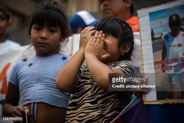 March 2023, Argentina, Rosario: Children mourn the shooting death of eleven-year-old Maximo Gerez during a rally. Demonstrators demanded the...