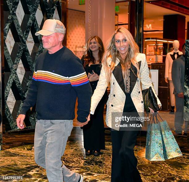 Dominic Purcell and Tish Cyrus are seen leaving Miley Cyrus's Album Launch Party on March 9, 2023 in Beverly Hills, California.