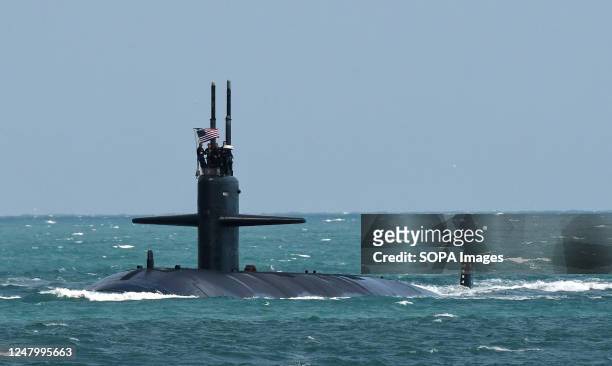 Nuclear-powered U.S. Navy submarine cruises into the Navy Port at Port Canaveral. According to U.S. Officials, Australia is expected to purchase as...