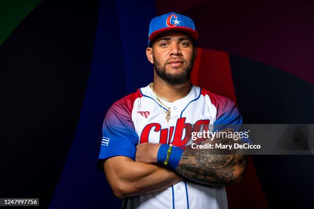 Yoán Moncada of Team Cuba poses for a photo during the 2023 WBC Workout Day Taichung at University Field on Tuesday, March 7, 2023 in Taichung,...