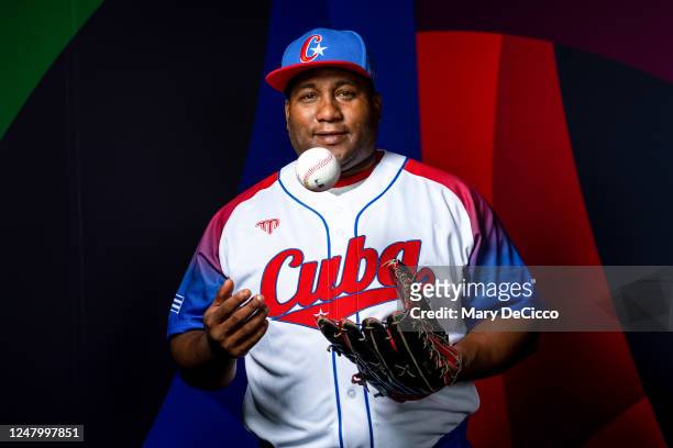 Alfredo Despaigne of Team Cuba poses for a photo during the 2023 WBC Workout Day Taichung at University Field on Tuesday, March 7, 2023 in Taichung,...