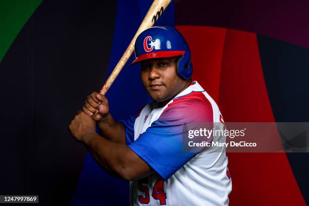 Alfredo Despaigne of Team Cuba poses for a photo during the 2023 WBC Workout Day Taichung at University Field on Tuesday, March 7, 2023 in Taichung,...