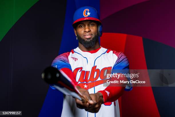 Luis Robert Jr. #88 of Team Cuba poses for a photo during the 2023 WBC Workout Day Taichung at University Field on Tuesday, March 7, 2023 in...