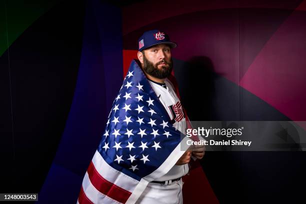 Lance Lynn of Team USA poses during the 2023 WBC Workout Day Phoenix at Chase Field on Friday, March 10, 2023 in Phoenix, Arizona.