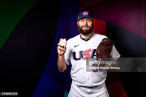 Lance Lynn of Team USA poses during the 2023 WBC Workout Day Phoenix at Chase Field on Friday, March 10, 2023 in Phoenix, Arizona.