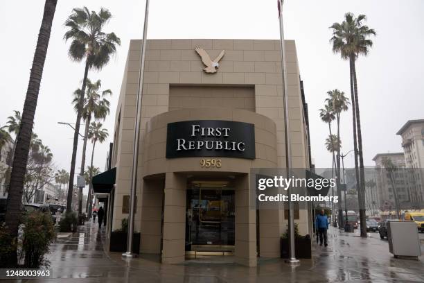 First Republic Bank branch in Los Angeles, California, US, on Friday, March 10, 2023. First Republic Bank and PacWest Bancorp both plunged Friday as...