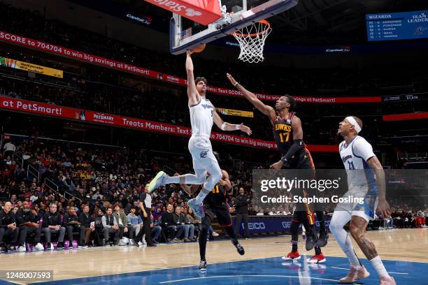 Deni Avdija of the Washington Wizards drives to the basket against the Atlanta Hawks on March 10, 2023 at Capital One Arena in Washington, DC. NOTE...