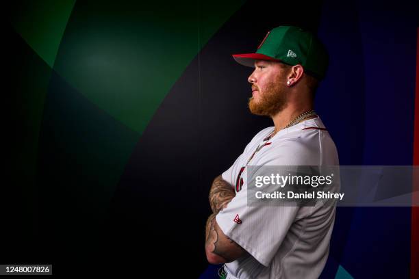 Alex Verdugo of Team Mexico poses during the 2023 WBC Workout Day Phoenix at Chase Field on Friday, March 10, 2023 in Phoenix, Arizona.