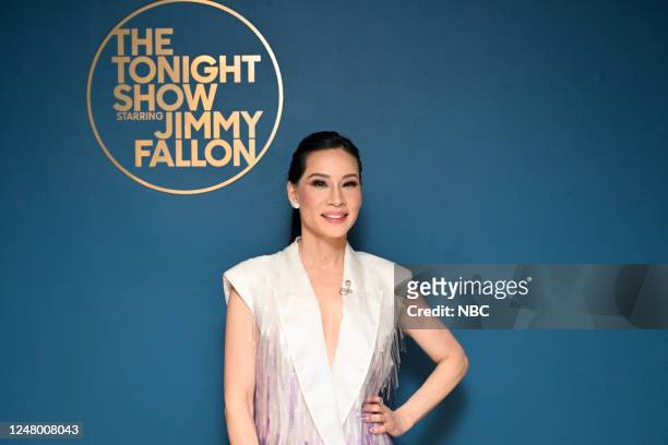 Episode 1812 -- Pictured: Actress Lucy Liu poses backstage on Friday, March 10, 2023 --