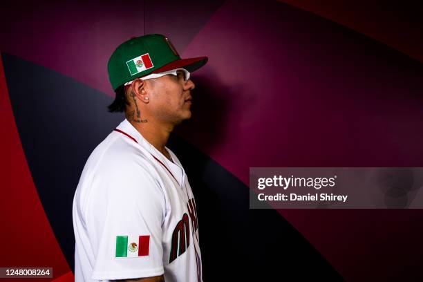 Julio Urías of Team Mexico poses during the 2023 WBC Workout Day Phoenix at Chase Field on Friday, March 10, 2023 in Phoenix, Arizona.