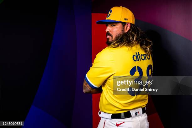 Jorge Alfaro of Team Colombia poses during the 2023 WBC Workout Day Phoenix at Chase Field on Friday, March 10, 2023 in Phoenix, Arizona.