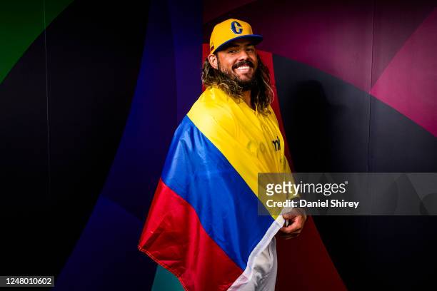 Jorge Alfaro of Team Colombia poses during the 2023 WBC Workout Day Phoenix at Chase Field on Friday, March 10, 2023 in Phoenix, Arizona.