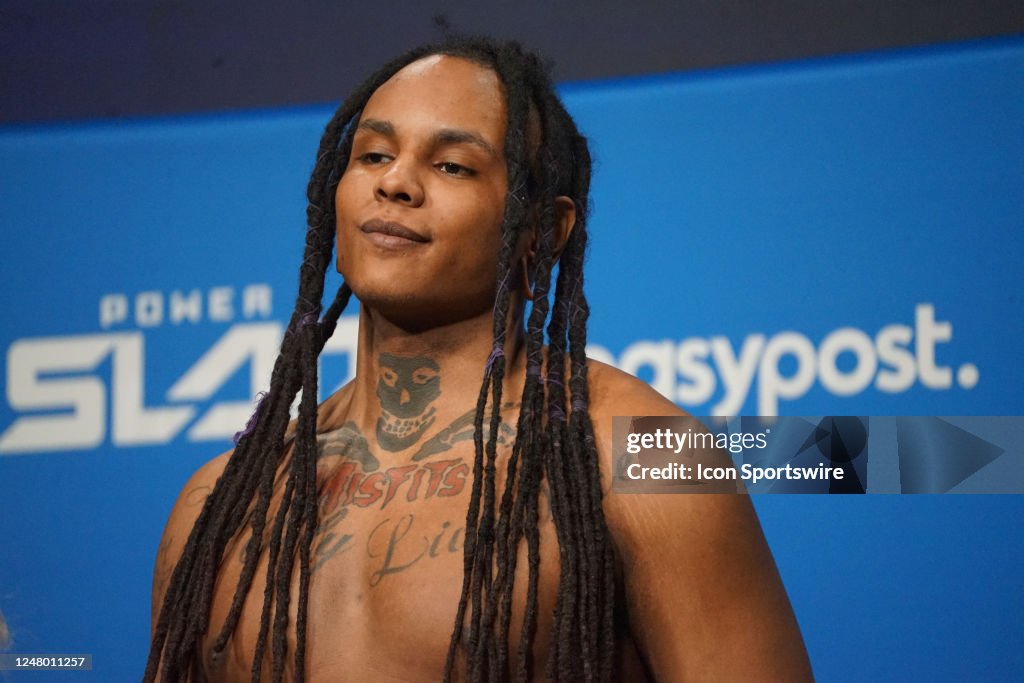 Ayjay Ayjay Hintz weighs in for their fight at the official Power Slap 1 ...