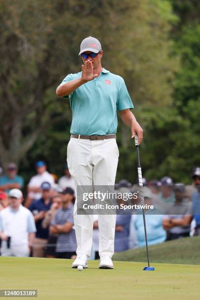 Golfer Adam Scott putts on the 7th hole on March 10 during the second round for THE PLAYERS Championship at TPC Sawgrass in Ponte Vedra Beach,...