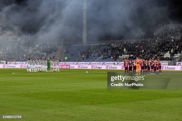 Minuto di Silenzio during the Italian soccer Serie B match Cagliari Calcio vs Ascoli Calcio on March 10, 2023 at the Unipol Domus in Cagliari, Italy