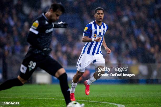 Danny Namaso of FC Porto gestures during the Liga Portugal Bwin match between FC Porto and GD Estoril at Estadio do Dragao on March 10, 2023 in...